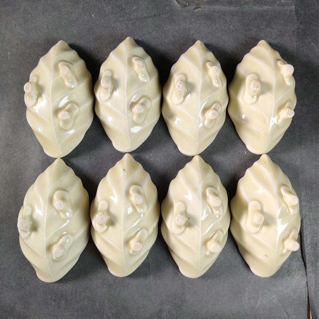 C13-1/在銘/プラチナ縁 刺身皿大8客・小8客/共箱/葉形皿/小皿/向付