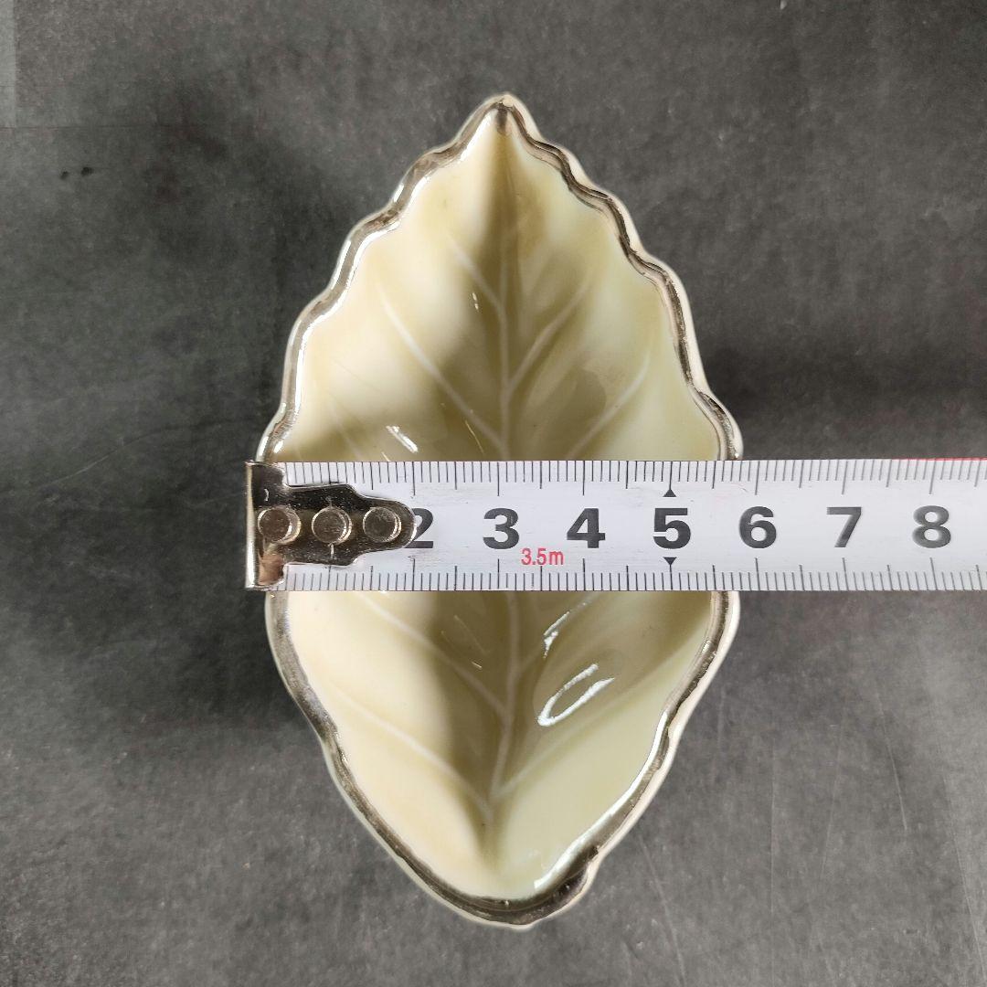 C13-1/在銘/プラチナ縁 刺身皿大8客・小8客/共箱/葉形皿/小皿/向付