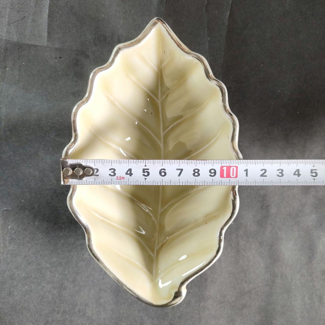 C13-1/在銘/プラチナ縁 刺身皿大8客・小8客/共箱/葉形皿/小皿/向付