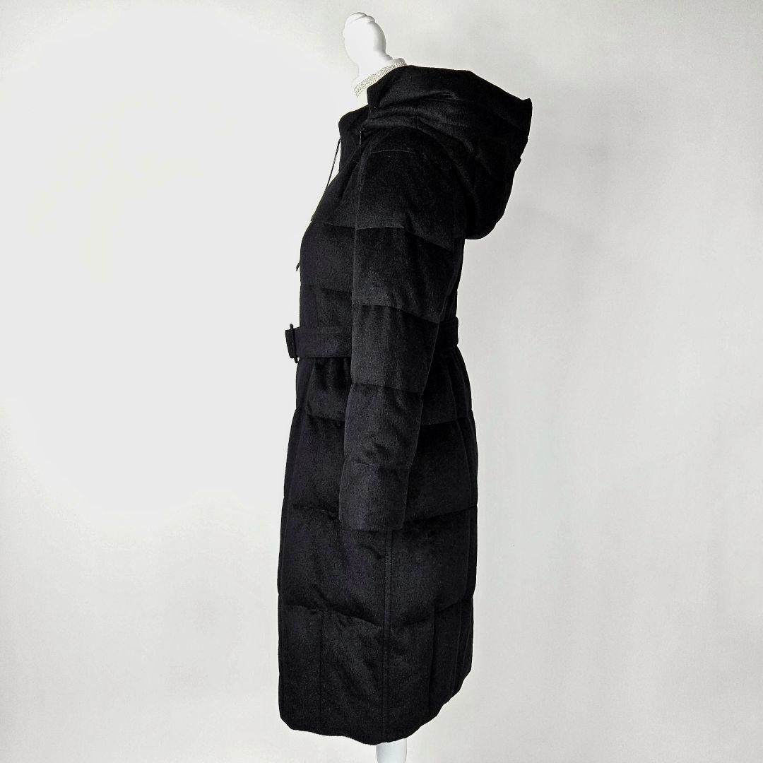 【美品】ルネ　カシミヤ 100%　ダウンコート　ベルト　フード　黒　Aライン