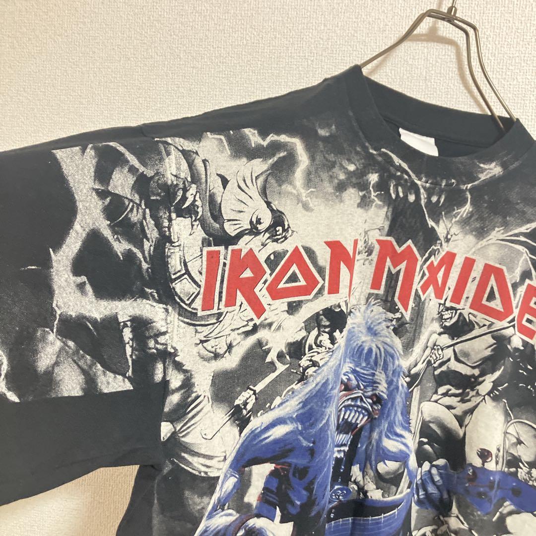 【稀少】90s IRON MAIDENアイアンメイデン　総柄Tシャツ　黒　L相当