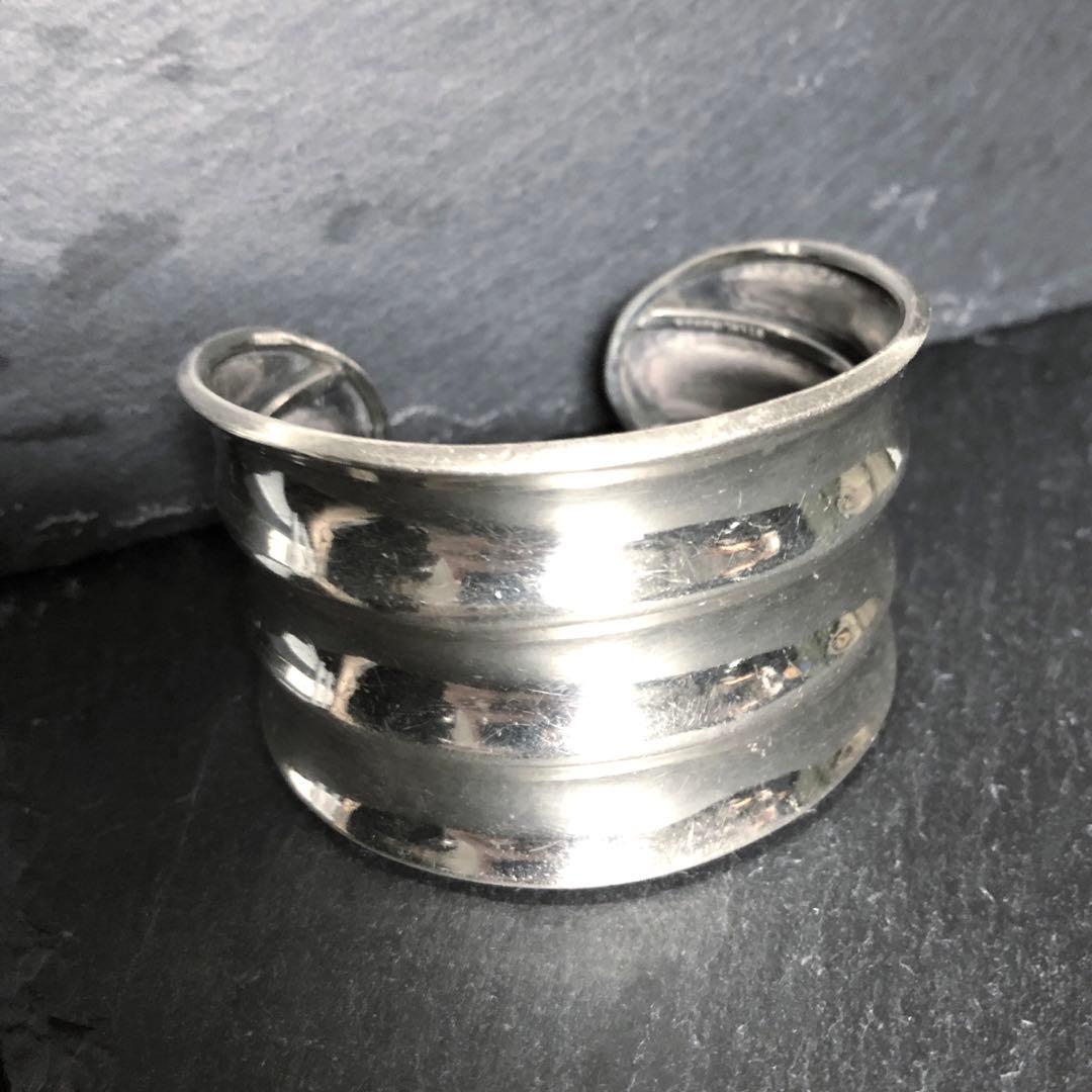 アクセサリー Vintage Silver Wide Wave Caff Bangle 925