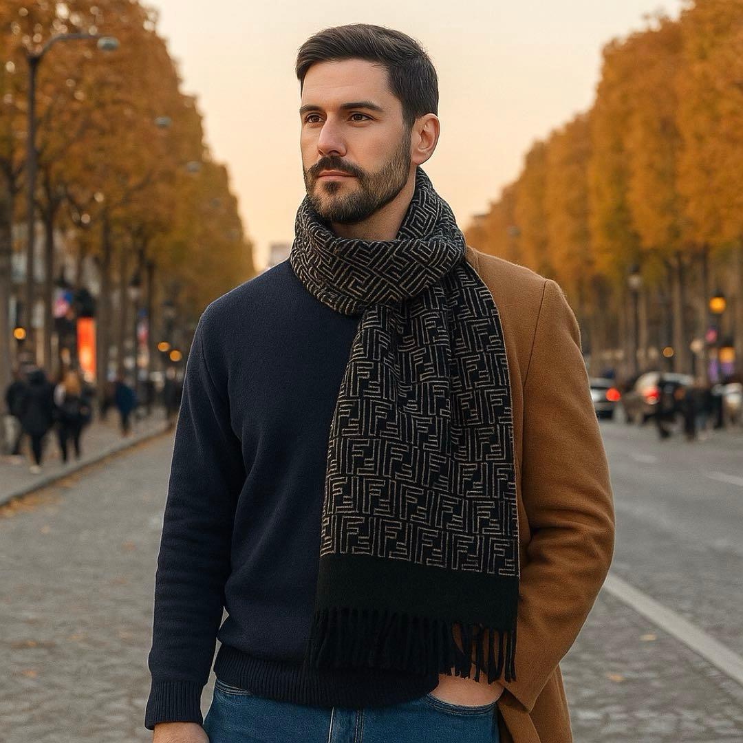 ✨FENDI フェンディズッカ柄 FFロゴマフラー ウール 男女兼用リバーシブル