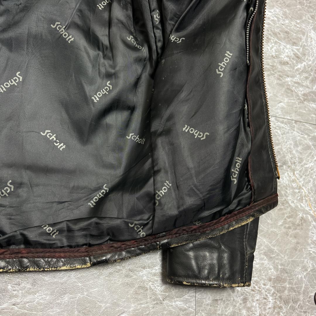 雰囲気抜群 Schott USA製 シングルライダース 34 ブラック ショット