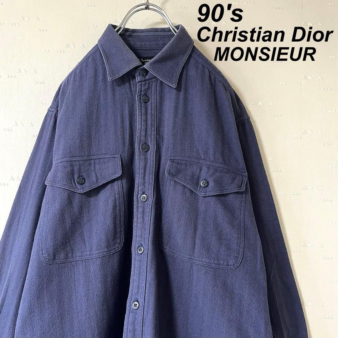 古着 90's クリスチャンディオール ムッシュ ネルシャツ 無地ネル