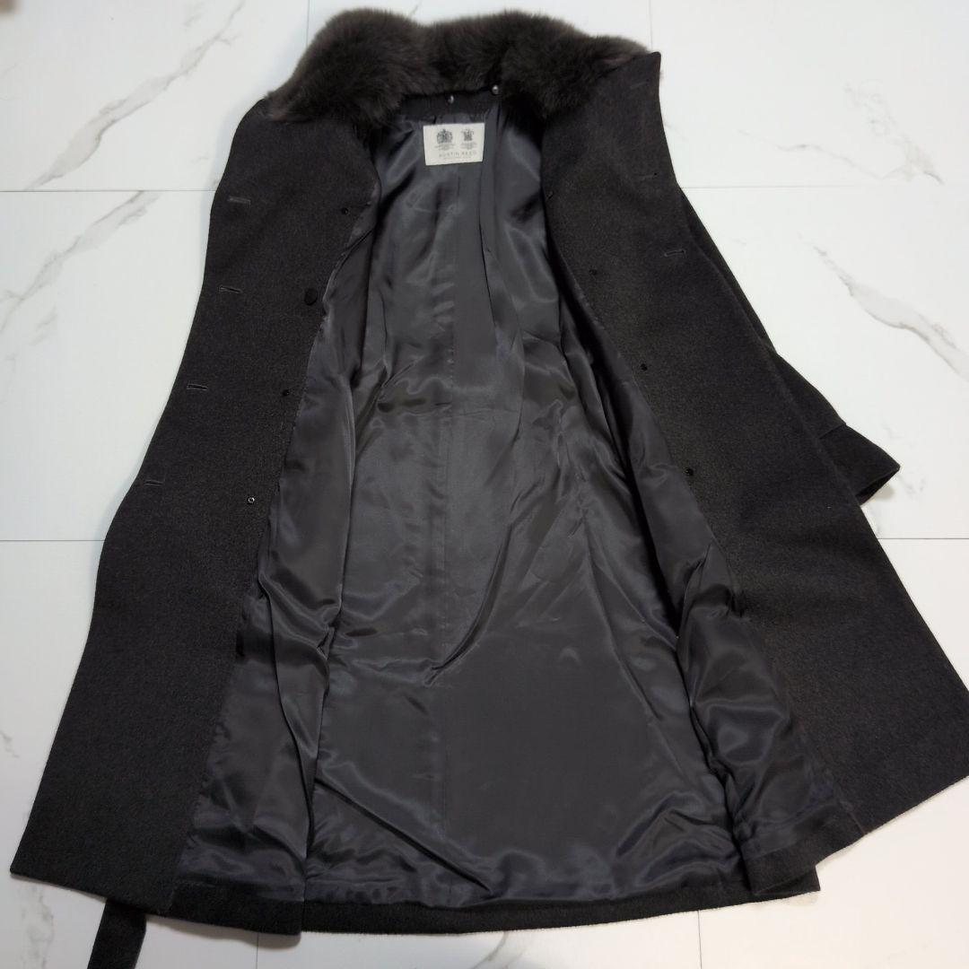 オースチンリード カシミヤ100 フォックスファー ロングコート ダブル ベルト