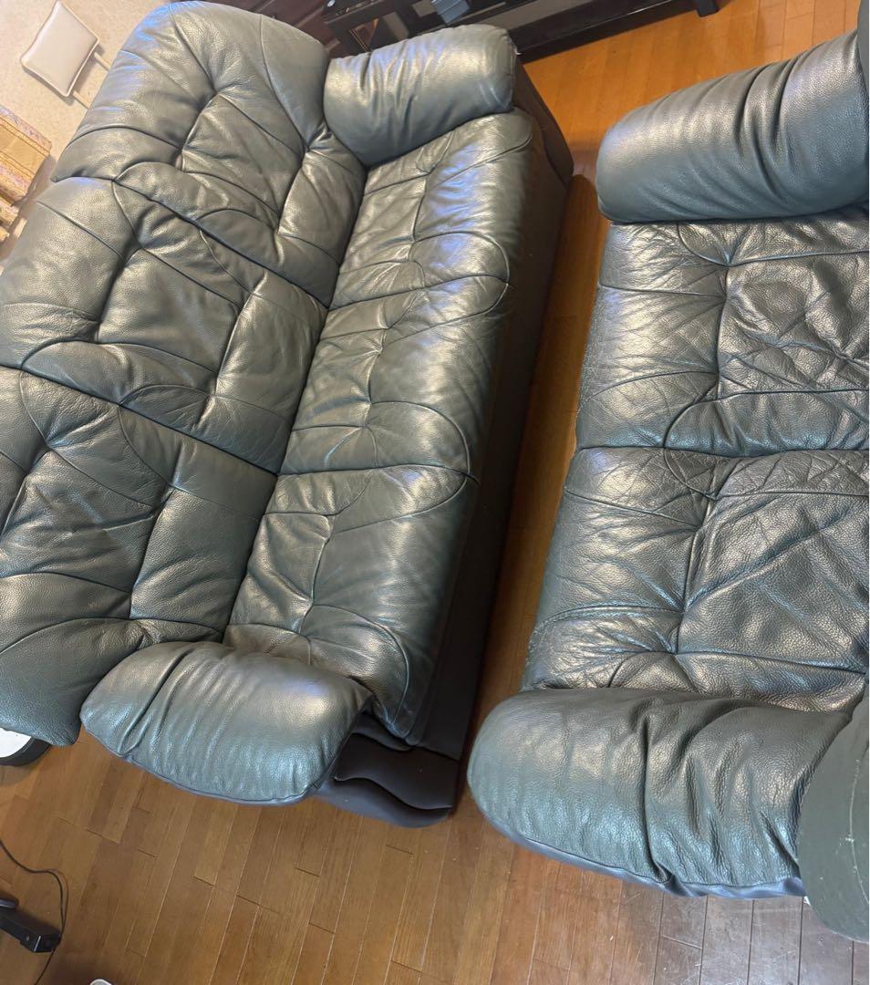 グレー レザー ソファセット