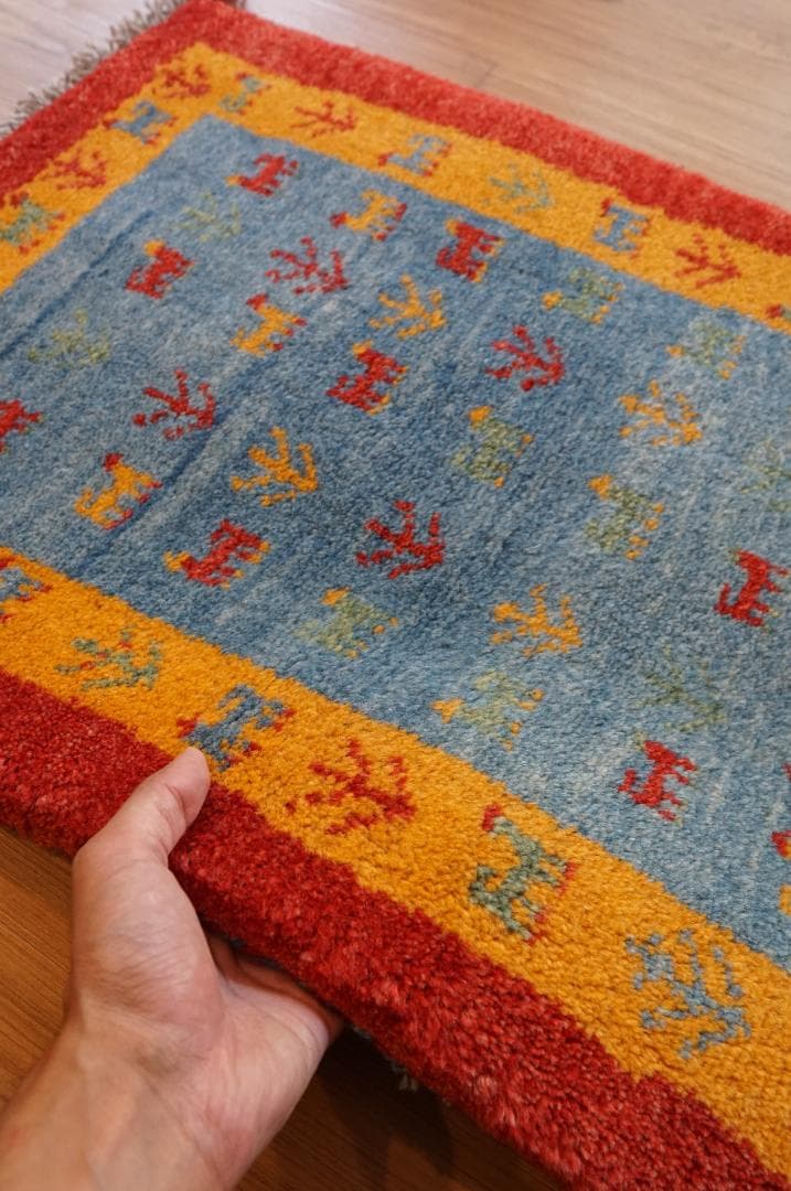80×52cm ペルシャ絨毯 手織り ギャッベ アマレ族 ギャベ