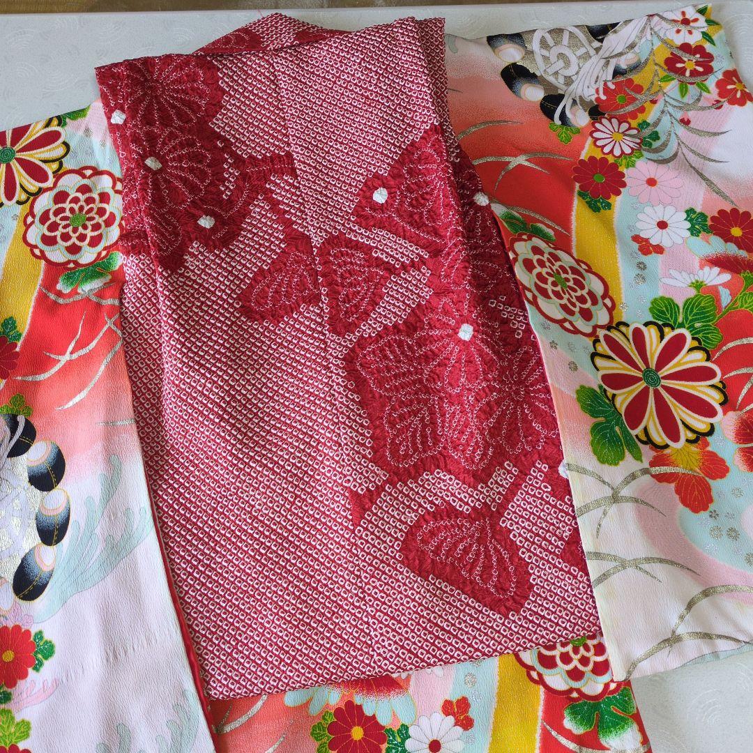 七五三３歳女の子お着物と正絹総絞り手縫いの被布（中綿無し）