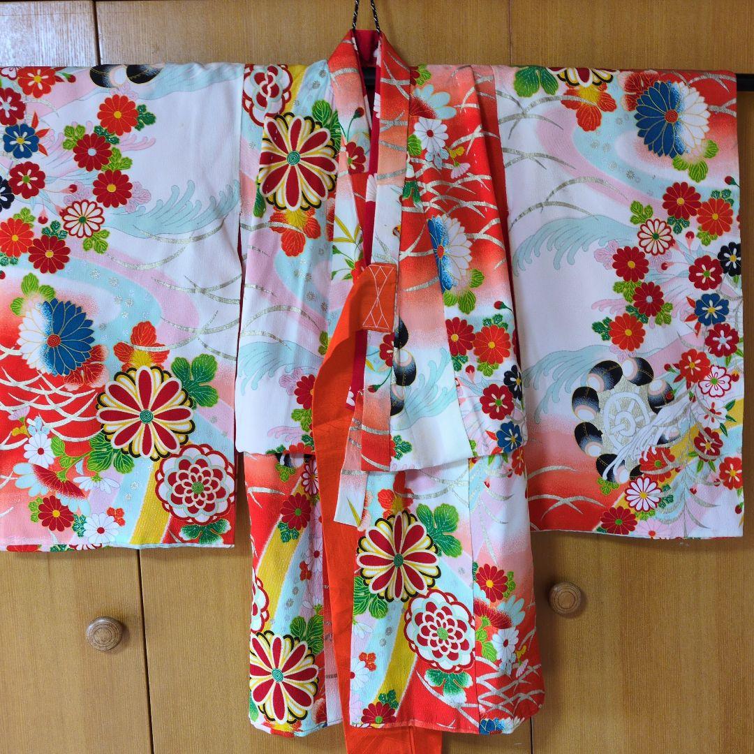七五三３歳女の子お着物と正絹総絞り手縫いの被布（中綿無し）