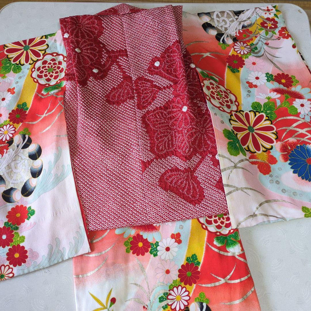 七五三３歳女の子お着物と正絹総絞り手縫いの被布（中綿無し）