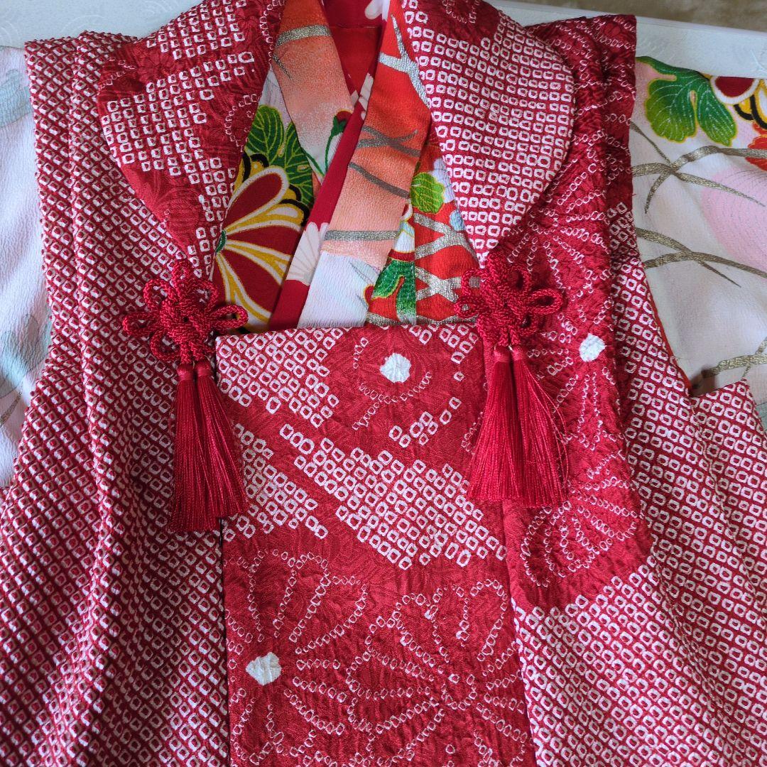 七五三３歳女の子お着物と正絹総絞り手縫いの被布（中綿無し）