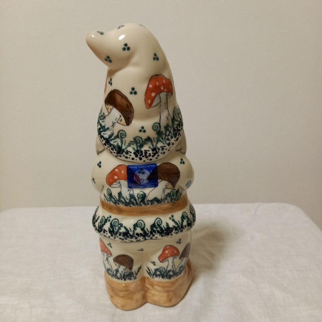 新品　ポーリッシュポタリー　きのこ柄　小人の置物