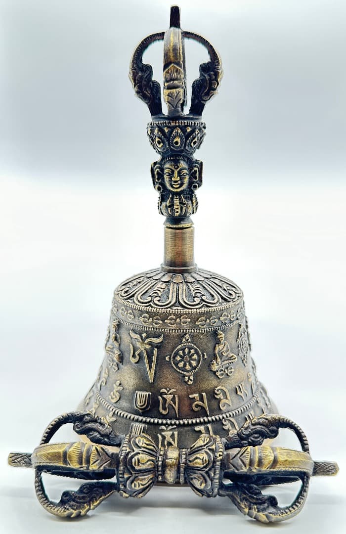 チベット密教法具　ガンター（金剛鈴）（五智如来）＆五鈷杵セット M