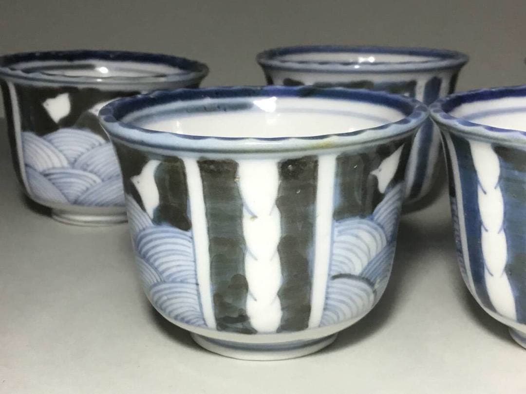 ちどり◆波千鳥 / ４個◆古伊万里 染付け 蕎麦猪口 向付 湯呑み そば猪口