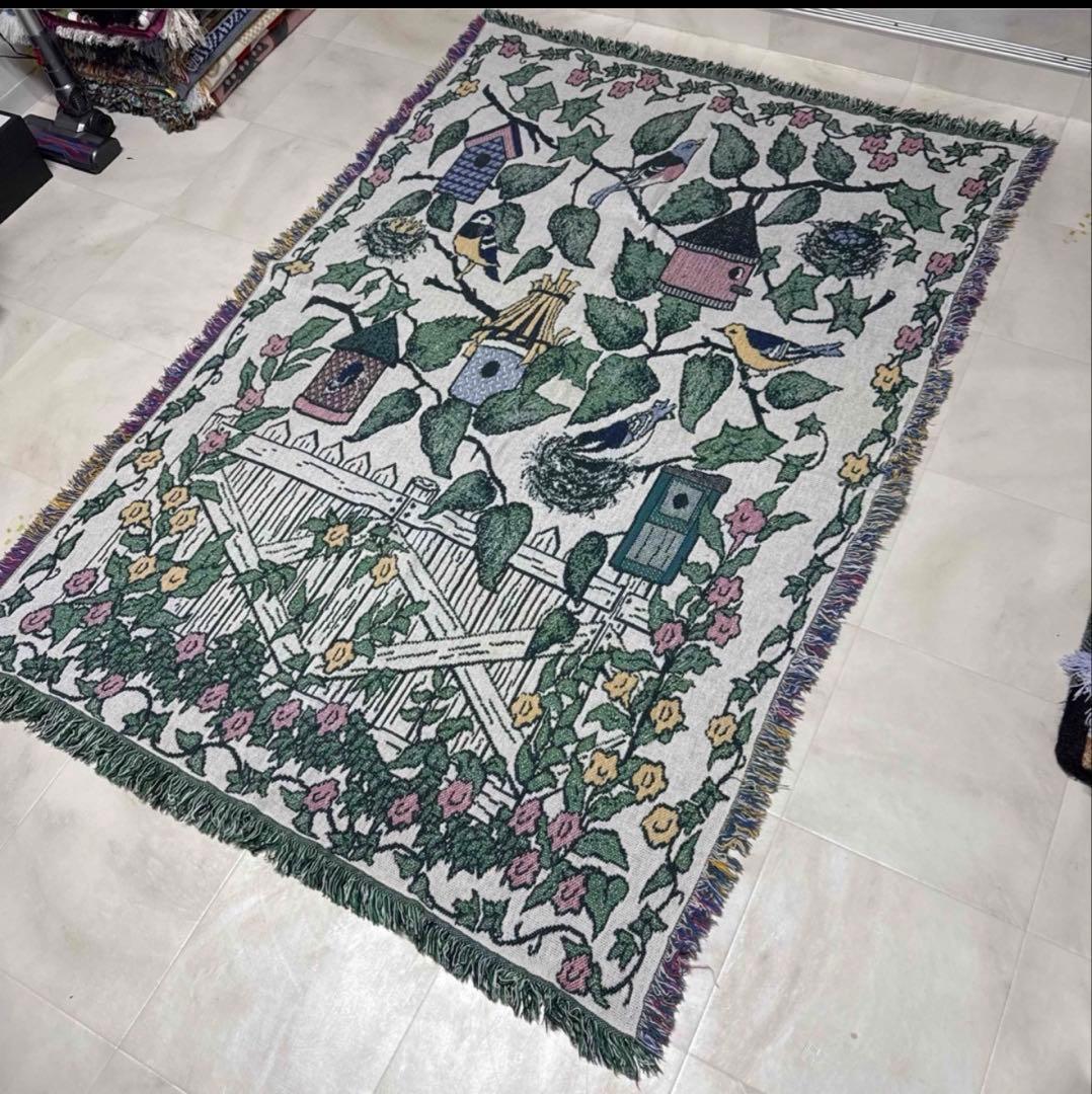 花　鳥　マルチカバー　ソファーカバー　ヴィンテージラグ　178x123