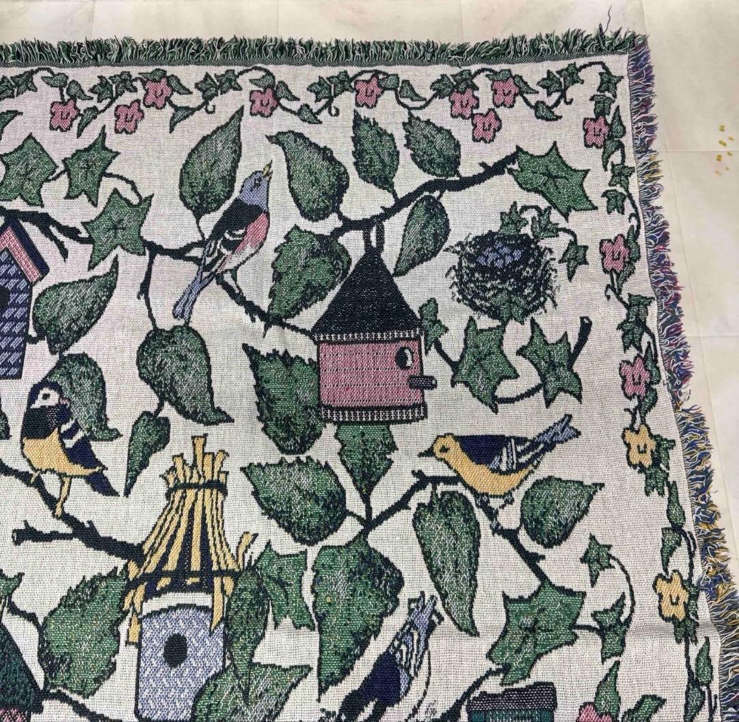 花　鳥　マルチカバー　ソファーカバー　ヴィンテージラグ　178x123