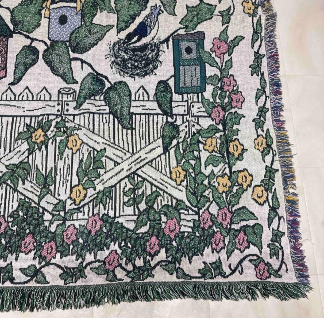 花　鳥　マルチカバー　ソファーカバー　ヴィンテージラグ　178x123