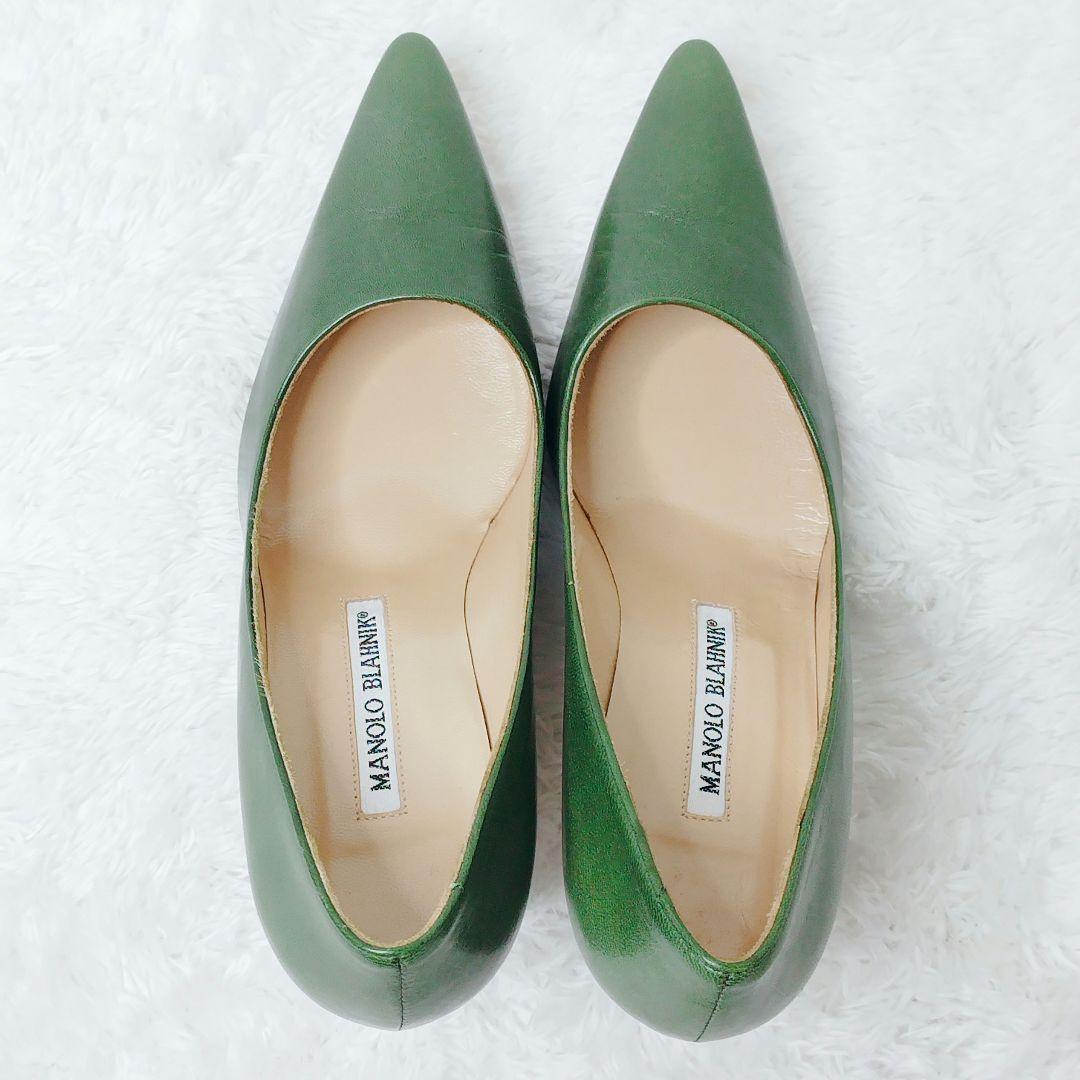 MANOLO BLAHNIK 35.5 ハイヒール パンプス　レザー グリーン