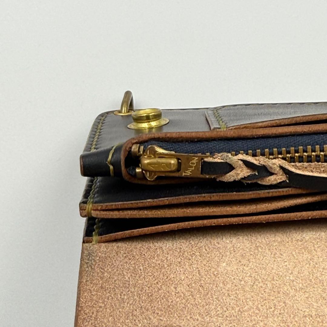 トラッカーウォレット(ダークネイビー)茶芯　サドルレザー　タロンジッパー　真鍮