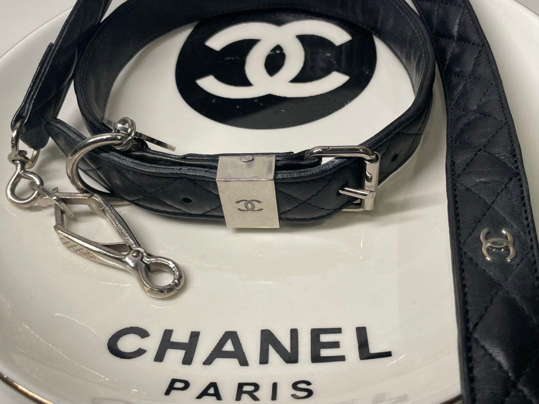 【美品】CHANEL シャネル ココマーク マトラッセ 小型犬 首輪 リード
