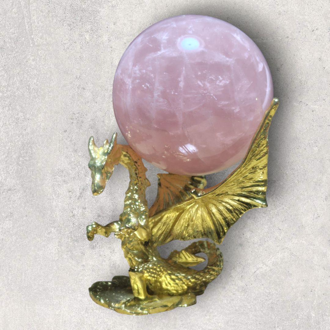 ローズクォーツ 丸玉 直径6.5cm 天然石 置物 ドラゴン台座 癒し