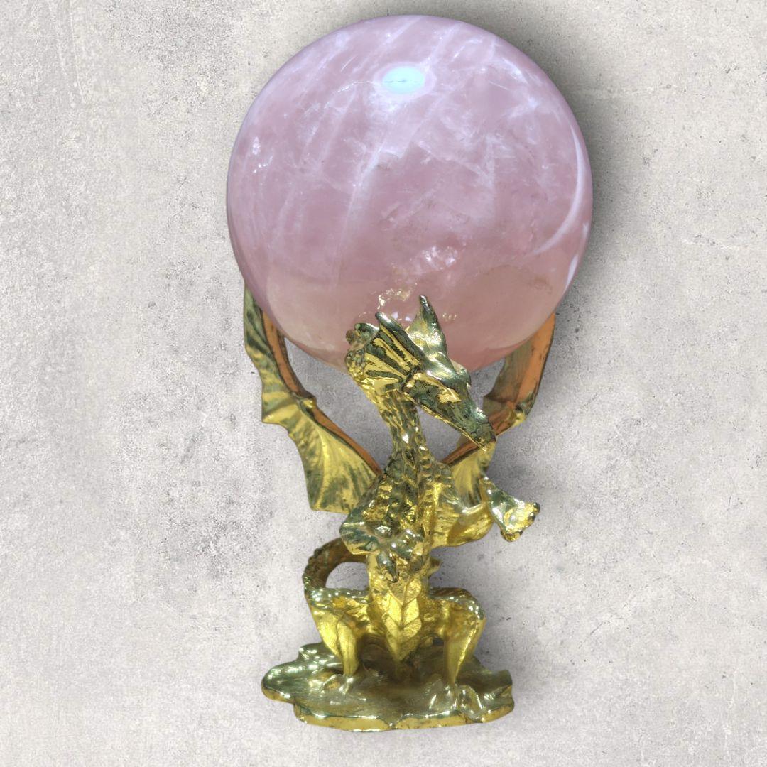 ローズクォーツ 丸玉 直径6.5cm 天然石 置物 ドラゴン台座 癒し