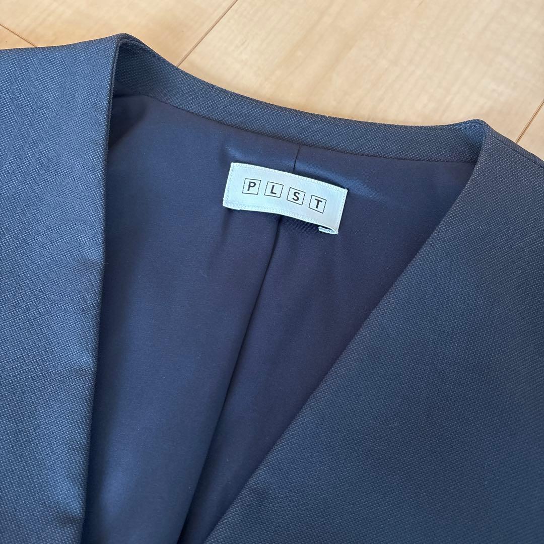 プラステ　リネンブレンド　ジャケットパンツ　セット　ネイビー　S