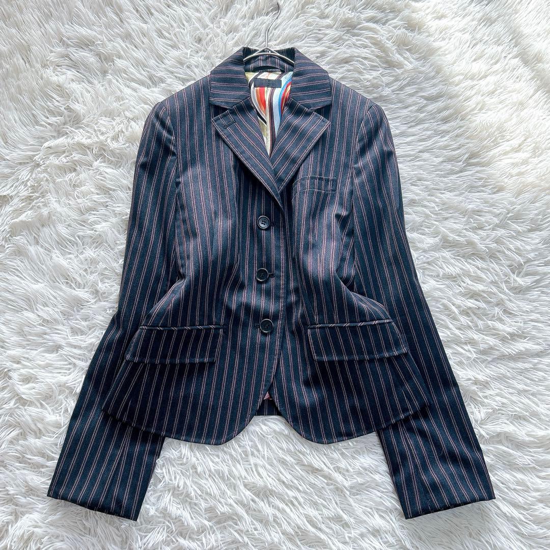 【外観美品】Paul Smith　総柄裏地　パンツスーツ　ストライプ　38／M