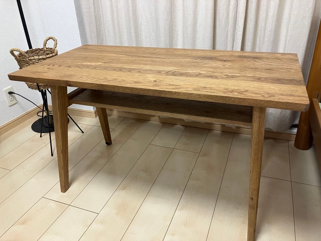 【8/9まで掲載】unico ナチュラルウッド 木製テーブル 下部棚付き