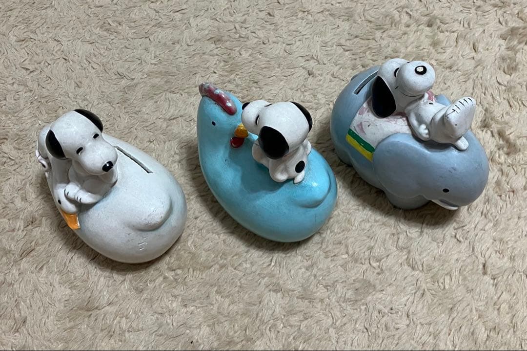70’sDeterminedスヌーピーアニマルシリーズ貯金箱のセット