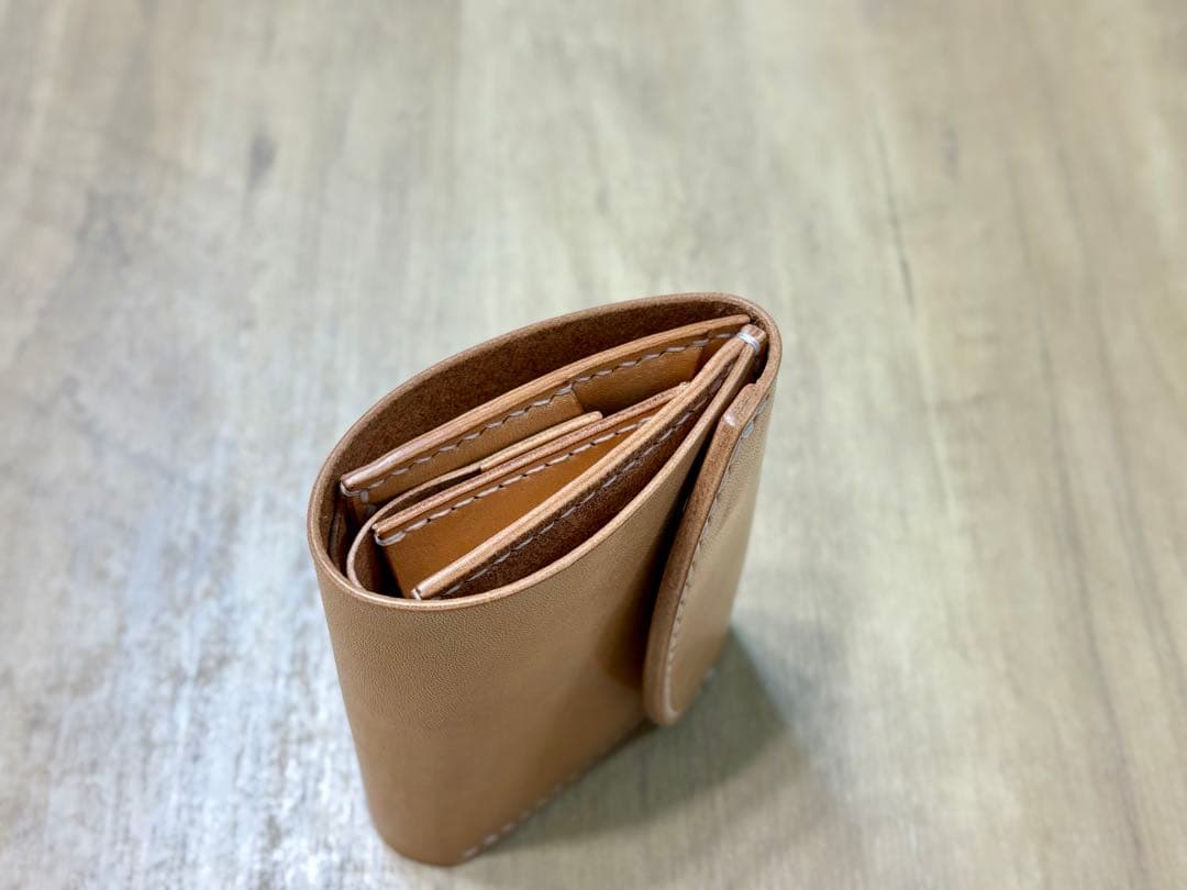 ハンドメイド 二つ折り財布 栃木レザー サドルレザー ナチュラル