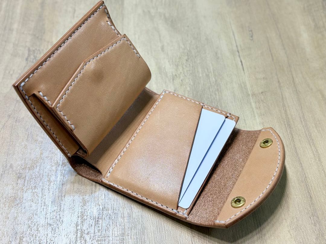 ハンドメイド 二つ折り財布 栃木レザー サドルレザー ナチュラル