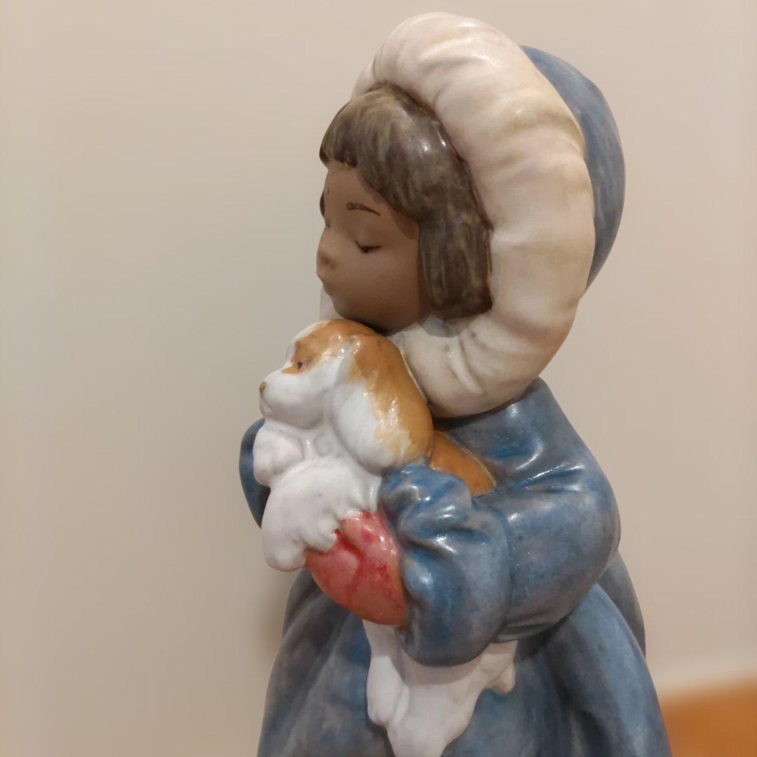 リヤドロ LLADRO 青色の子供と犬の陶器置物