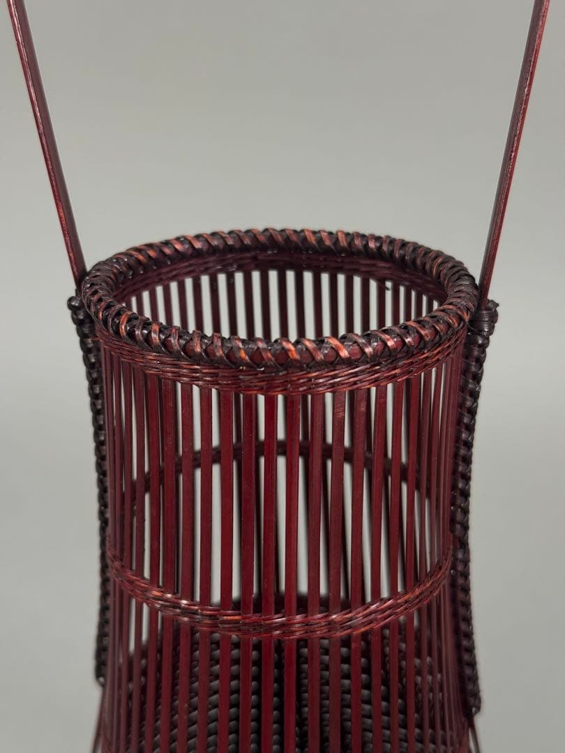 竹籠　渡辺竹清作　いけばな　茶花　花入　小原流　竹細工　竹編手付　花器　華道具