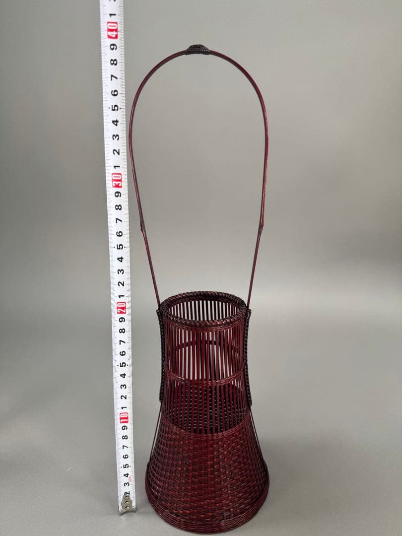 竹籠　渡辺竹清作　いけばな　茶花　花入　小原流　竹細工　竹編手付　花器　華道具
