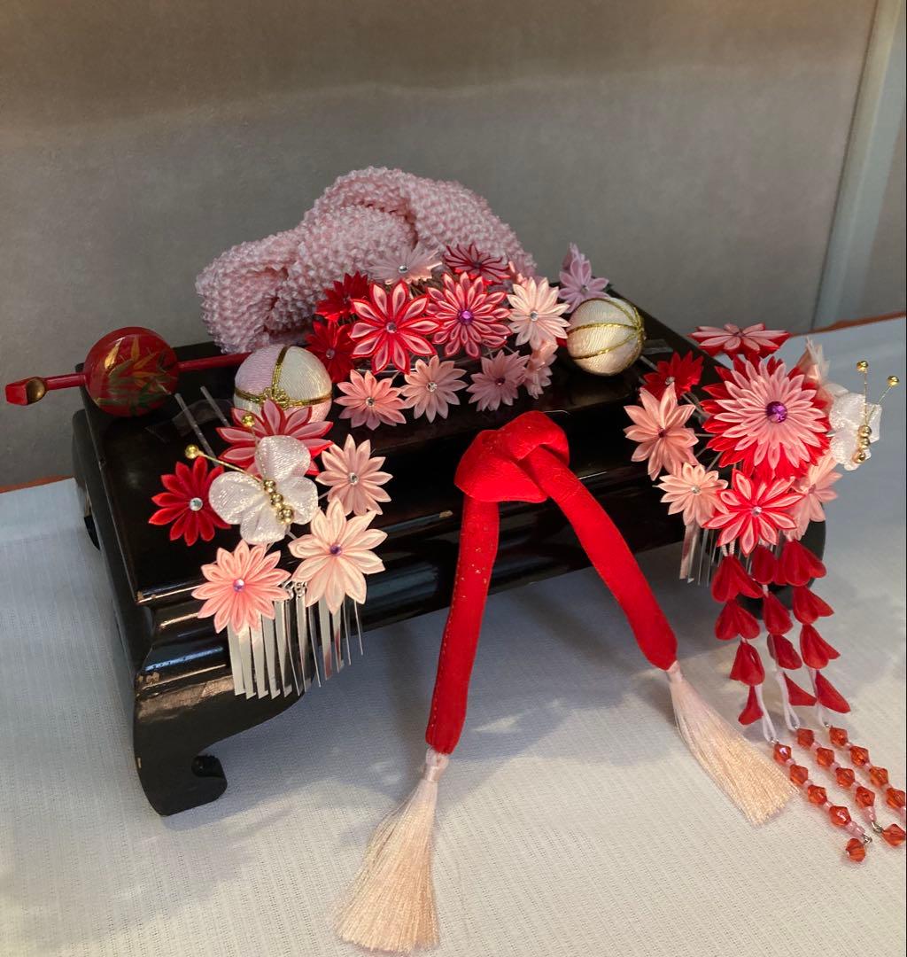七五三 小さめさん対応　花櫛風コーム　花簪　ビラ簪　平打ち簪　玉飾り　Uピン簪