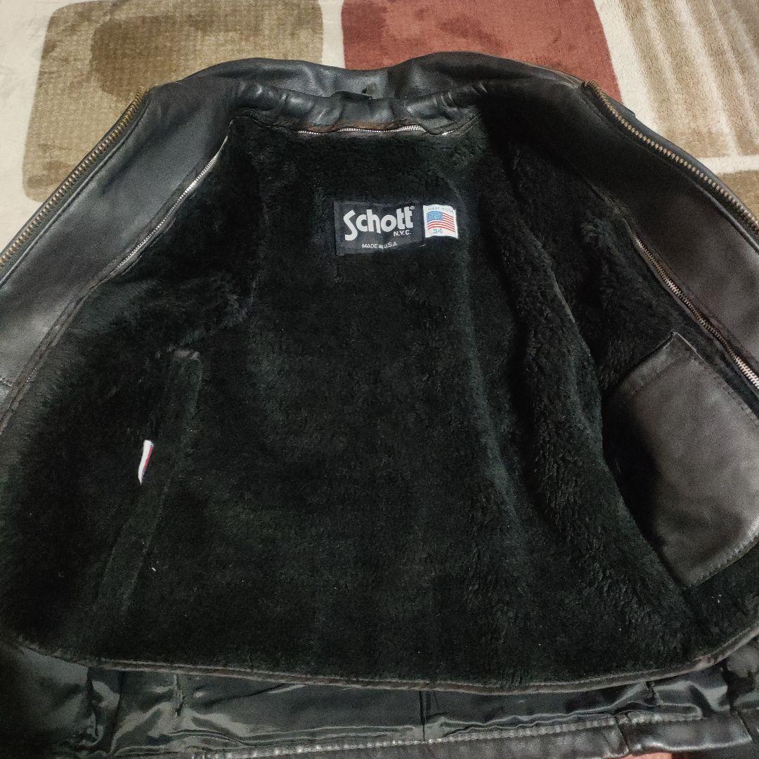 美品　別注希少モデル　短丈ゴールドジップ　643E Schott　襟付３４