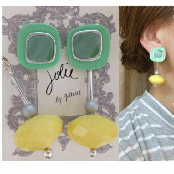 182＊2wayスクエア ミントグリーン イエローシルバー 大ぶり個性派パステル