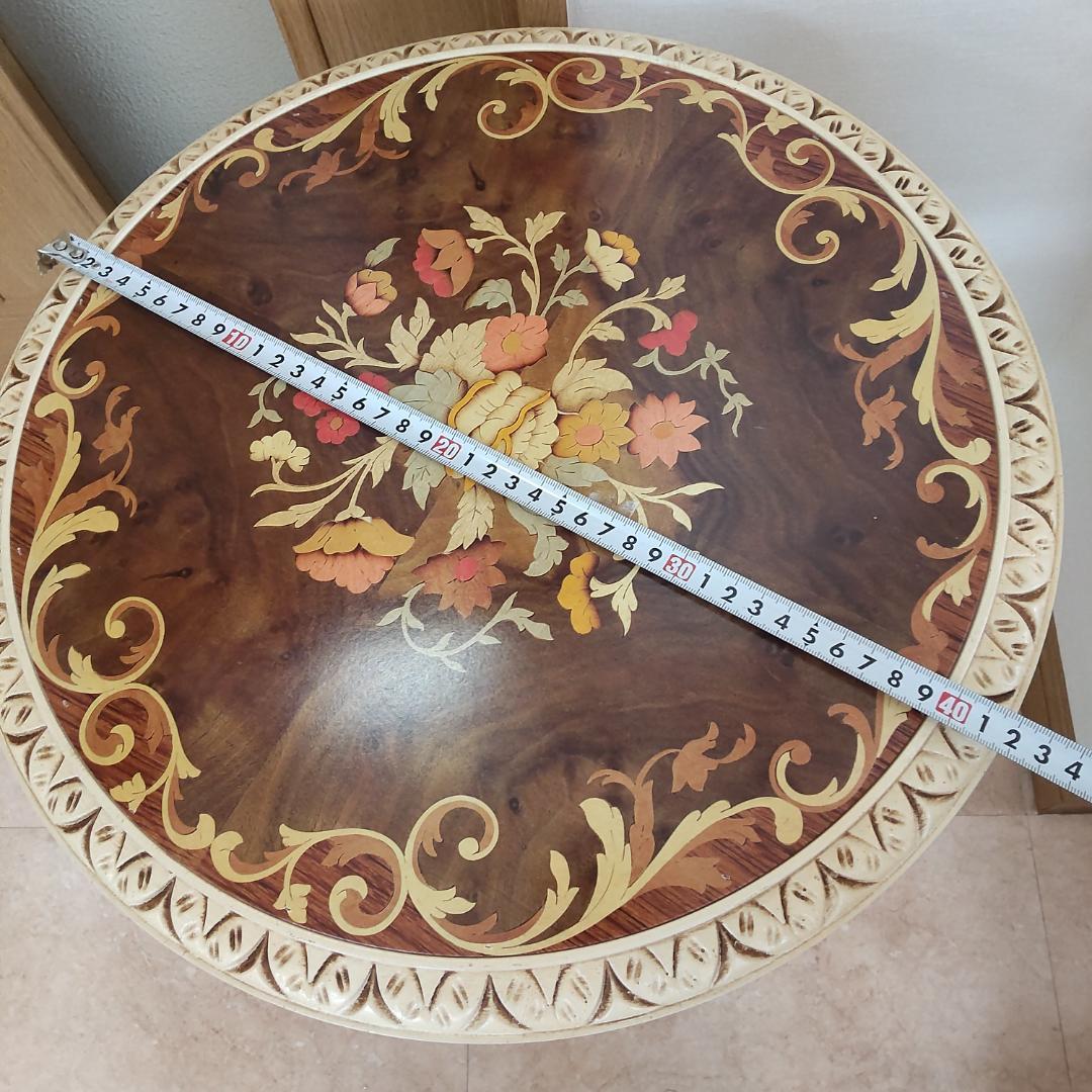 象嵌プリント　西洋アンティーク風　新品　サイドテーブル　組み立て　ピンク付箋