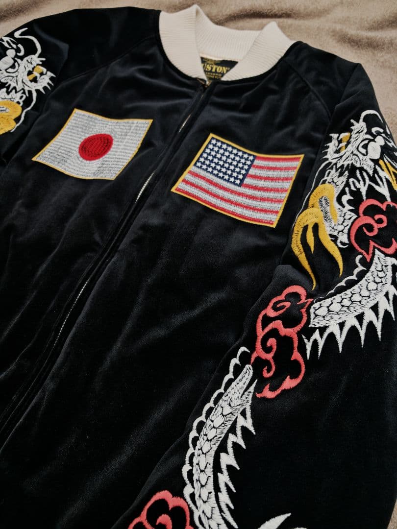 HOUSTON USA 日本 美品 別珍 芸者 龍鷲 スカジャン vintage