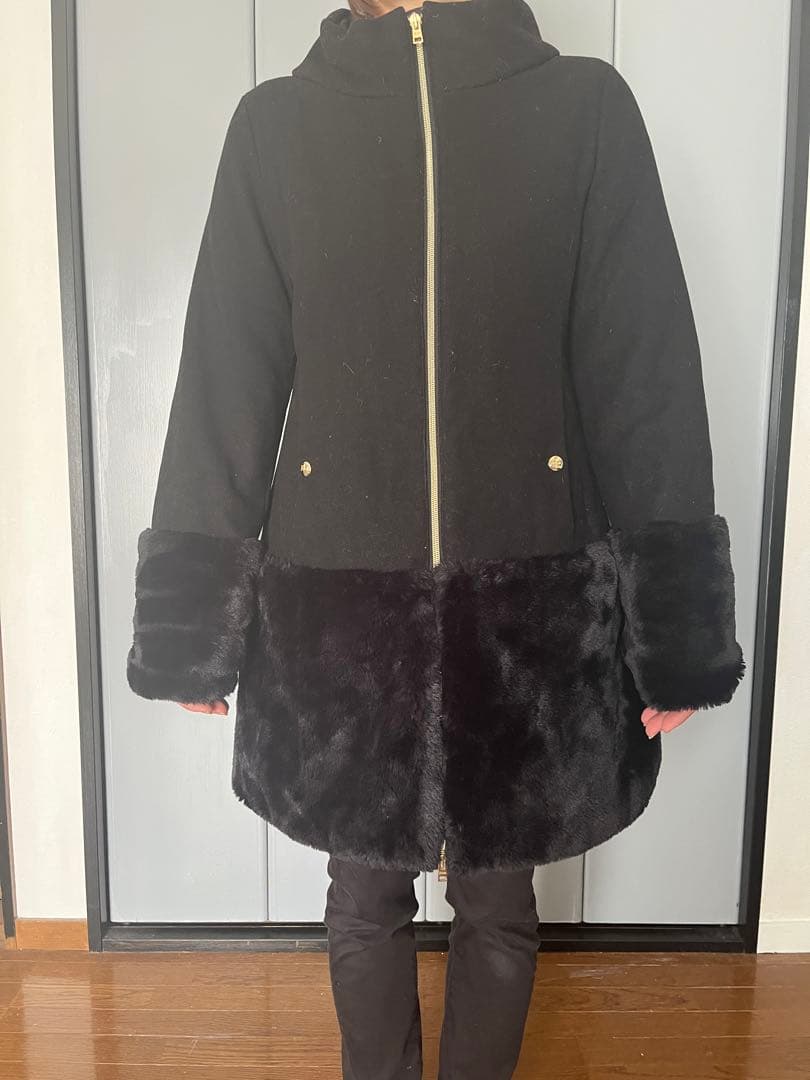 年末お値下げ！HERNO ファーコート　ブラック