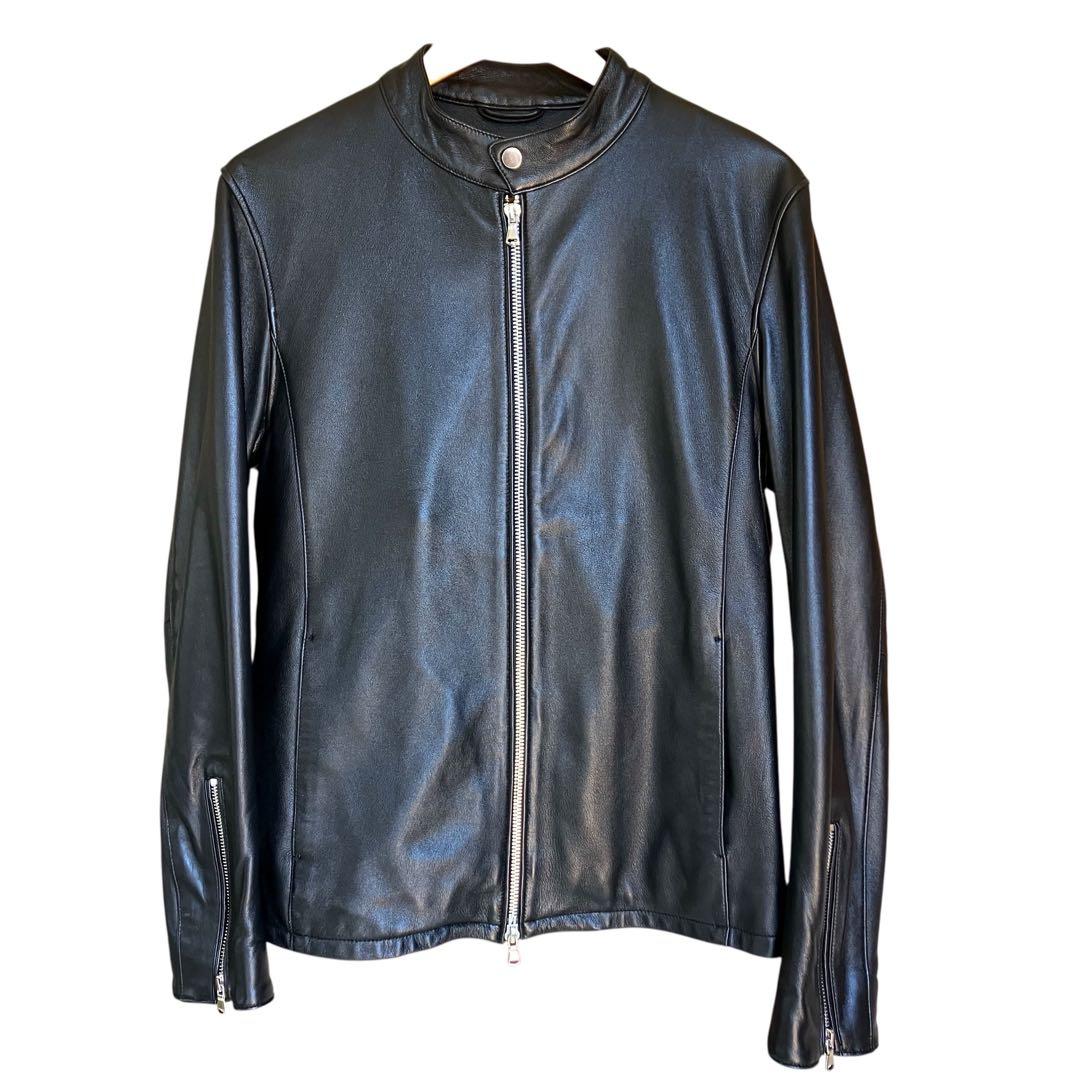 【極美品】近年モデル ナノユニバース 羊革 シングルライダースジャケット 黒 Ｌ
