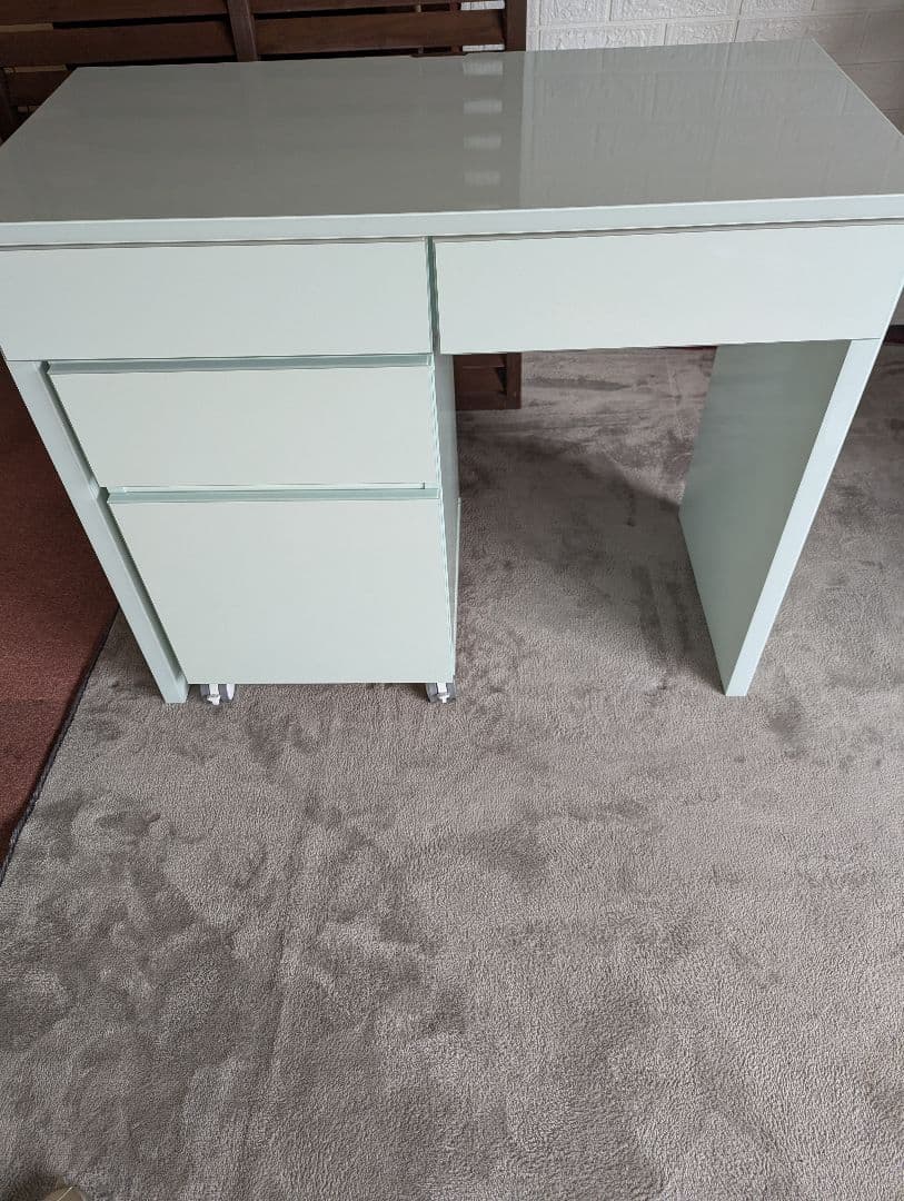 Ｄ デスク　サイドワゴンラック セット 　ミントグリーン