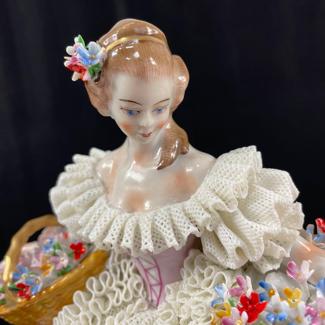 sitzendorfer/ジッツェンドルファ、フィギュリン、大きな花かご、陶磁器