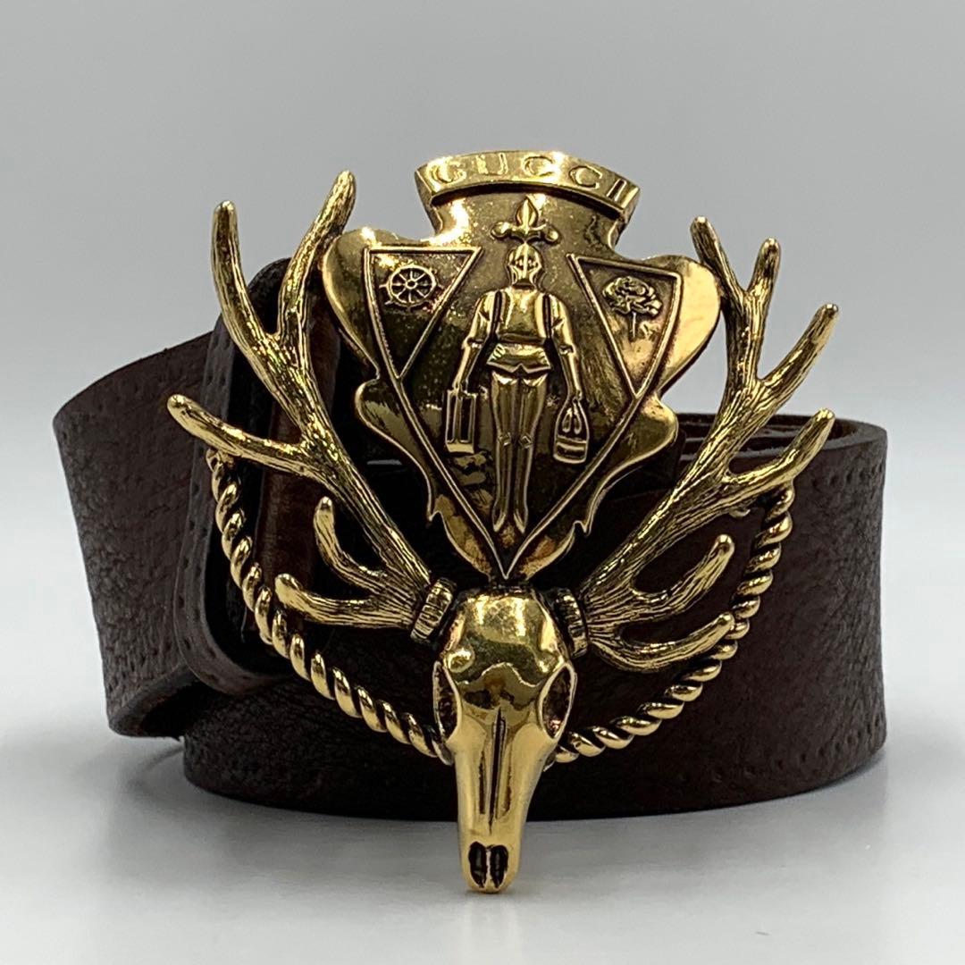 ［美品］グッチ　ディアクレスト　バックル大きめ　ブラウン　ゴールド　50mm