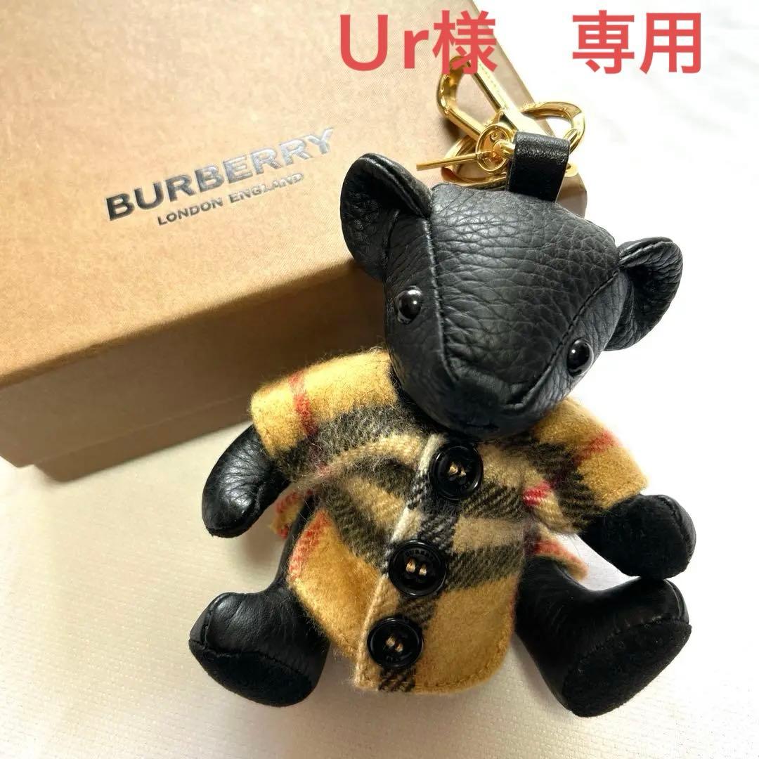 バーバリー キーホルダー トーマスベア ノバチェック 本革 黒 ゴールド