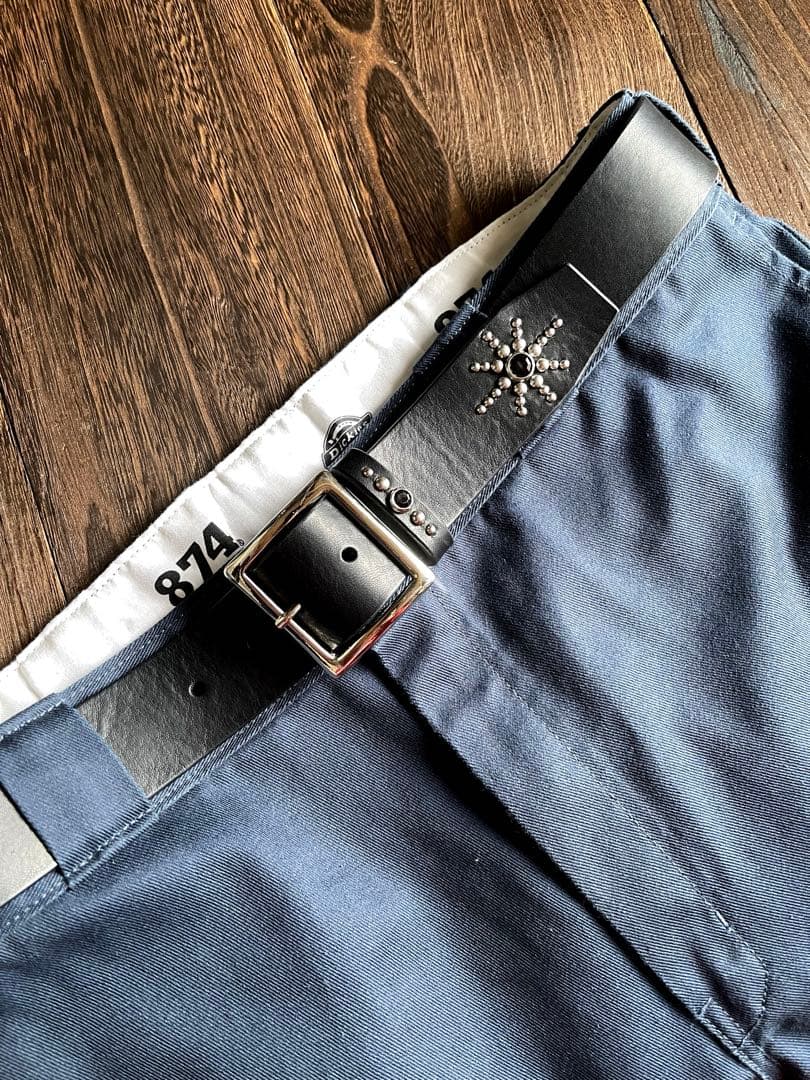 ディッキーズ874専用スタッズベルト　シルバー　オイルドレザーHTC CALEE