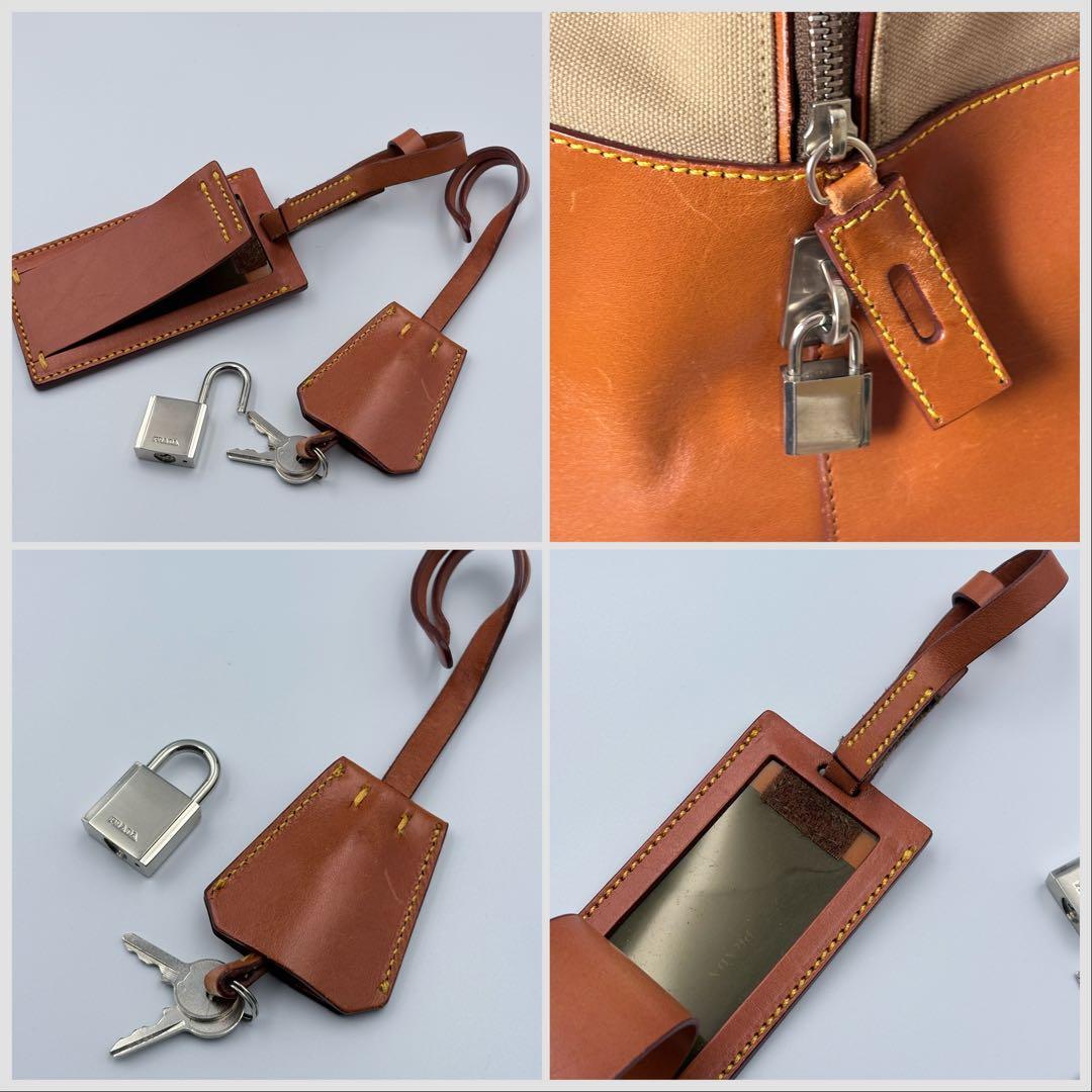 極美品PRADA カナパキャンバス×レザー ボストンバッグ 保存袋付