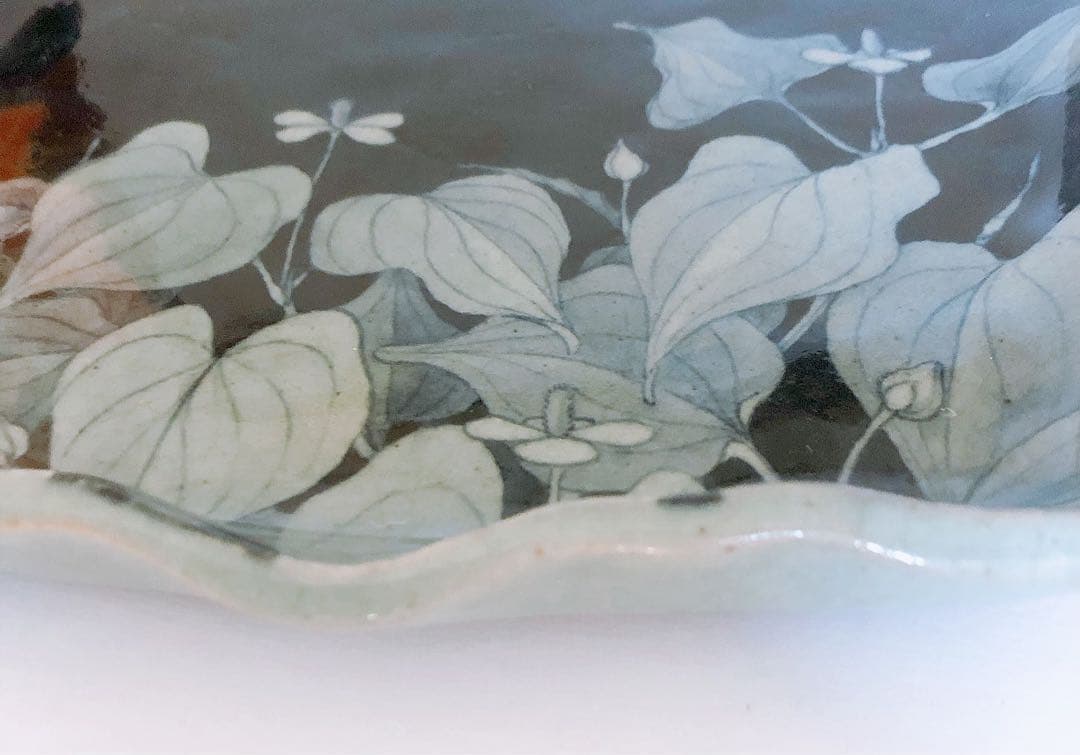 【レア】新品 辻 修窯 盛り付け皿 風に揺れる 野の花 平皿 サイン 日本 高級